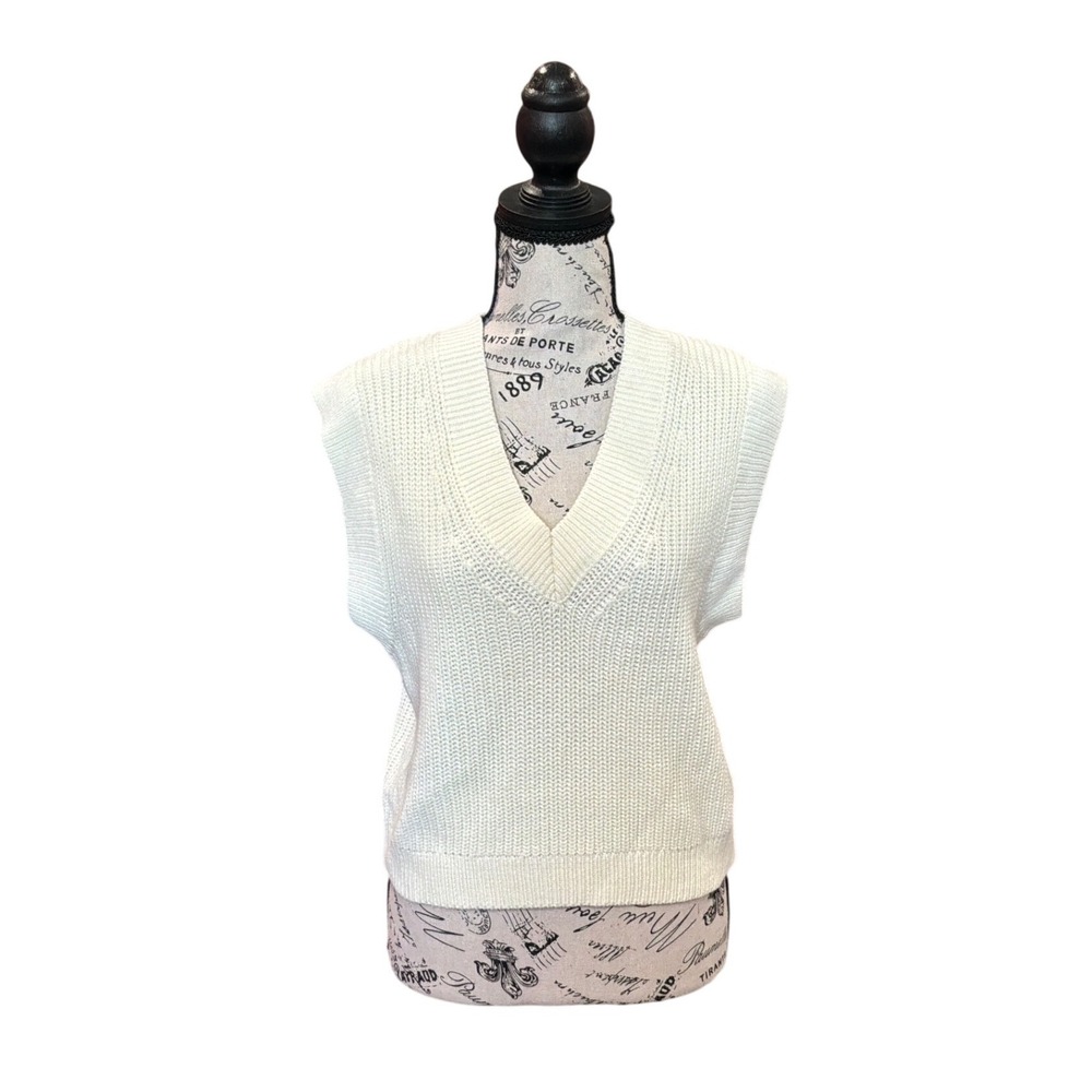 H&M‎ Divided Cream White Shaker Knit V-Neck Sweater Vest Womens XS Sleeveless